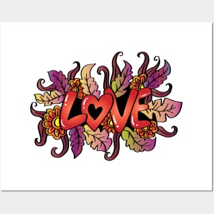 Love word with floral decoration Posters and Art